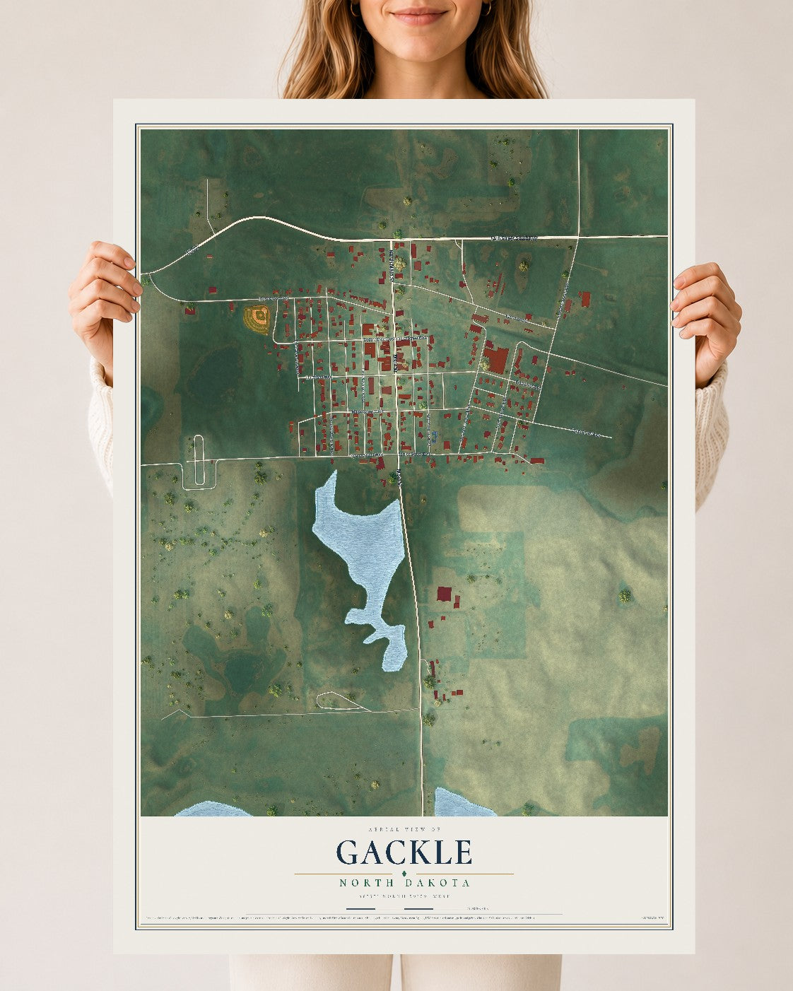Map of Gackle, North Dakota, 24 x 36 inch unframed archival matte print