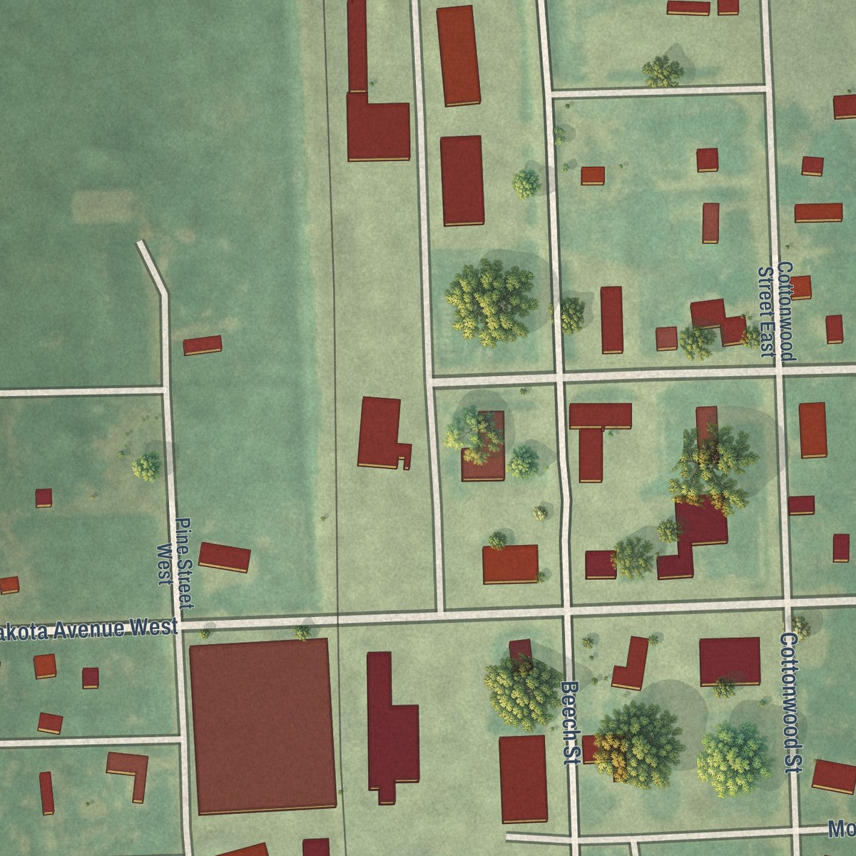 Close-up of the map of Galesburg, North Dakota print showing street and building detail