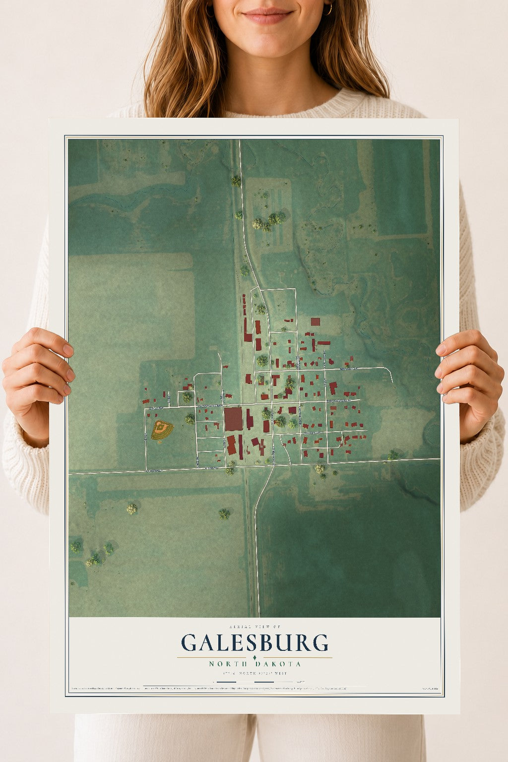 Map of Galesburg, North Dakota, 18 x 24 inch unframed archival matte print