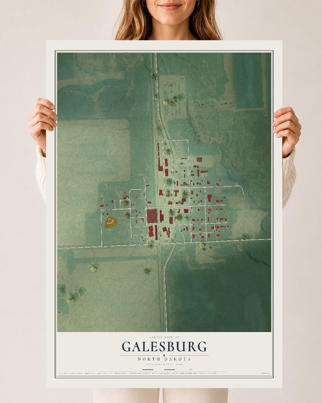 Map of Galesburg, North Dakota, 24 x 36 inch unframed archival matte print