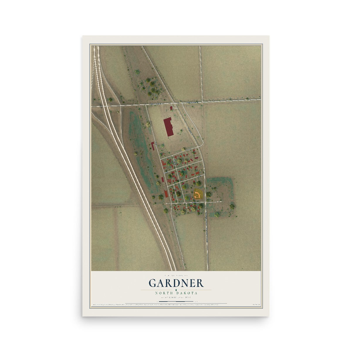 Map of Gardner, North Dakota, 12 x 18 inch unframed archival matte print