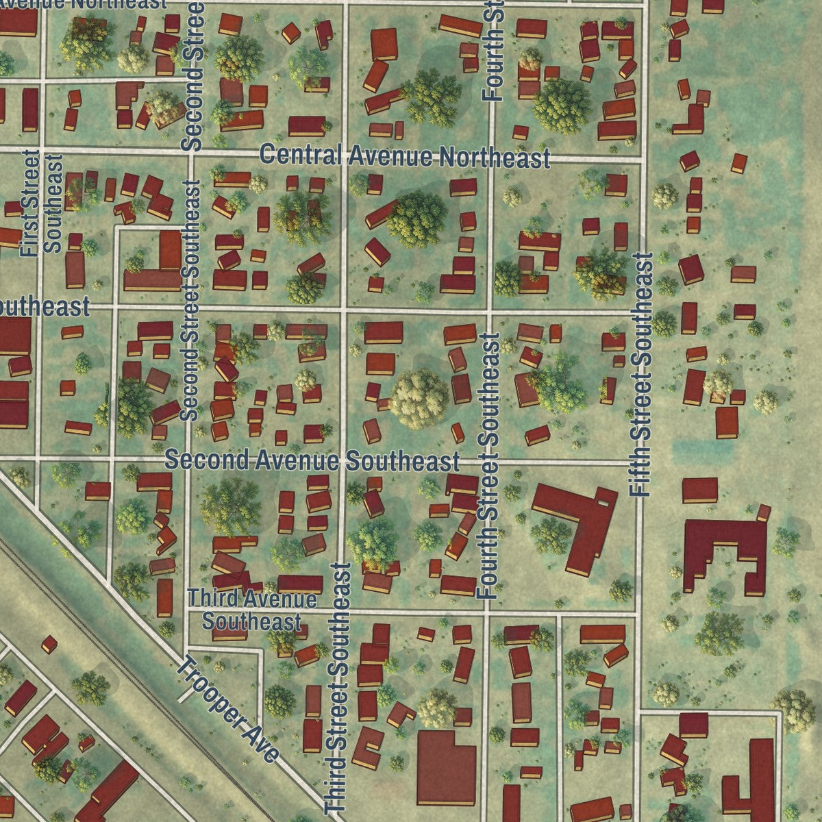 Close-up of the map of Garrison, North Dakota print showing street and building detail