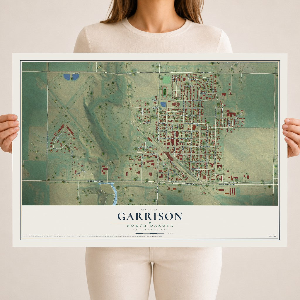 Map of Garrison, North Dakota, 18 x 24 inch unframed archival matte print
