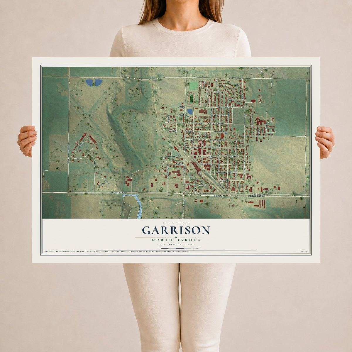 Map of Garrison, North Dakota, 24 x 36 inch unframed archival matte print