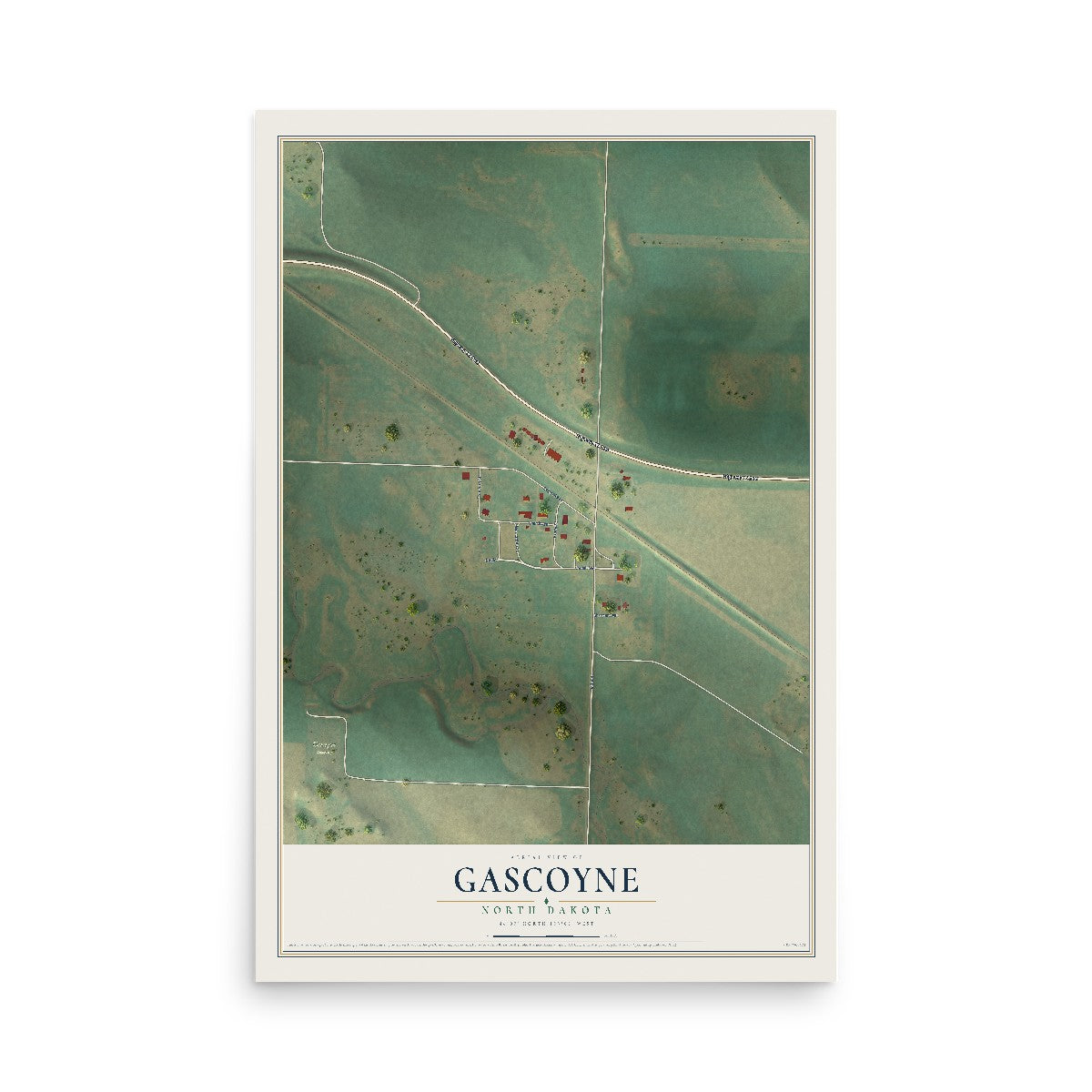 Map of Gascoyne, North Dakota, 12 x 18 inch unframed archival matte print