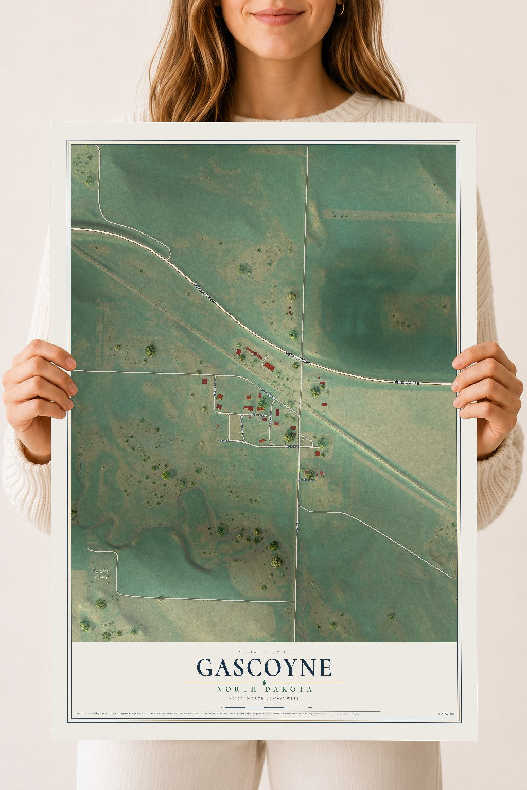 Map of Gascoyne, North Dakota, 18 x 24 inch unframed archival matte print