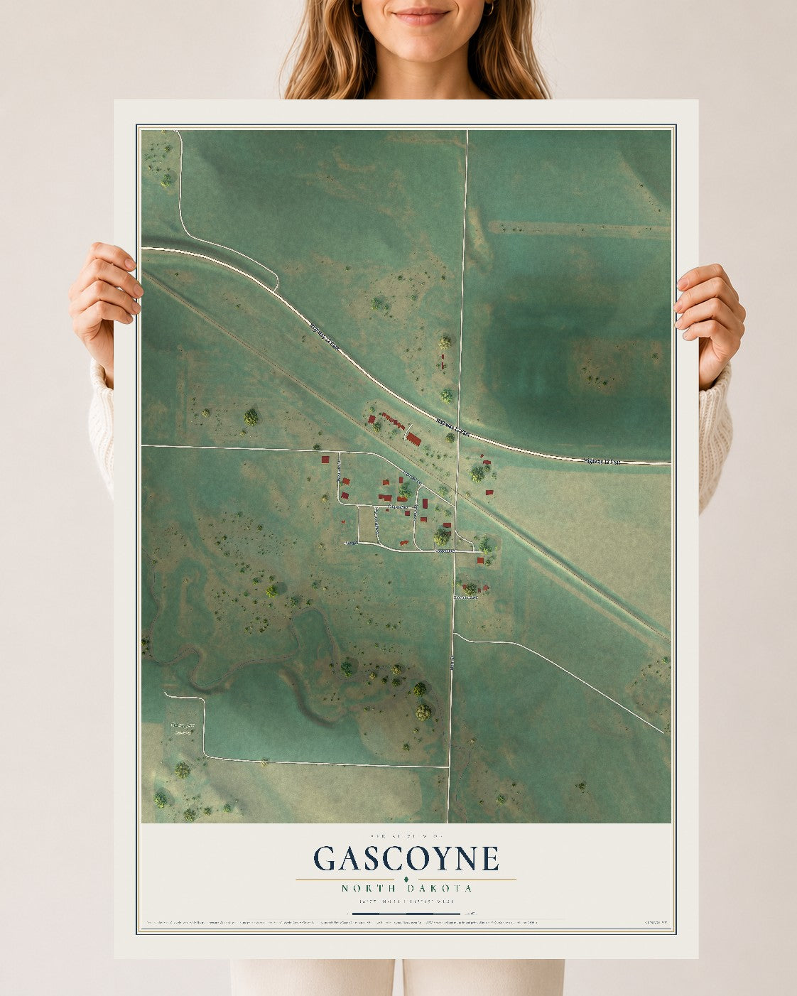 Map of Gascoyne, North Dakota, 24 x 36 inch unframed archival matte print