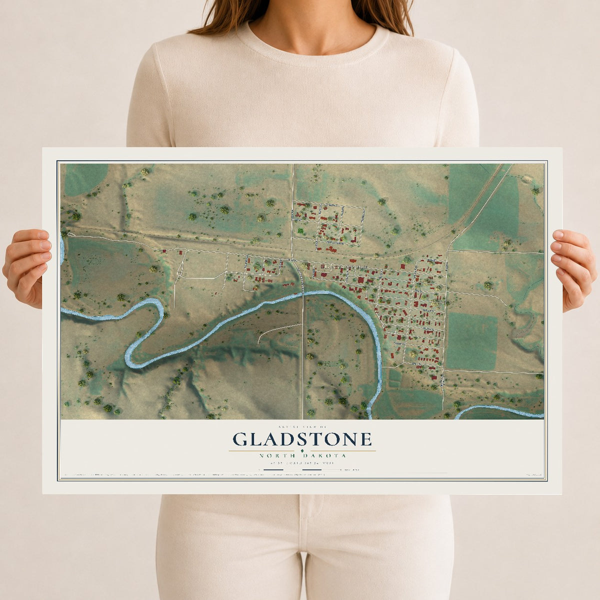 Map of Gladstone, North Dakota, 12 x 18 inch unframed archival matte print