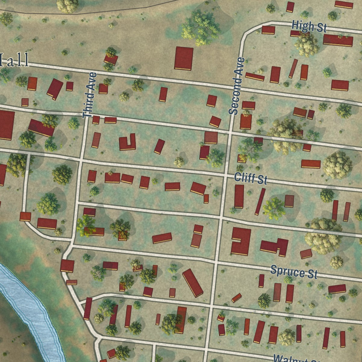 Close-up of the map of Gladstone, North Dakota print showing street and building detail