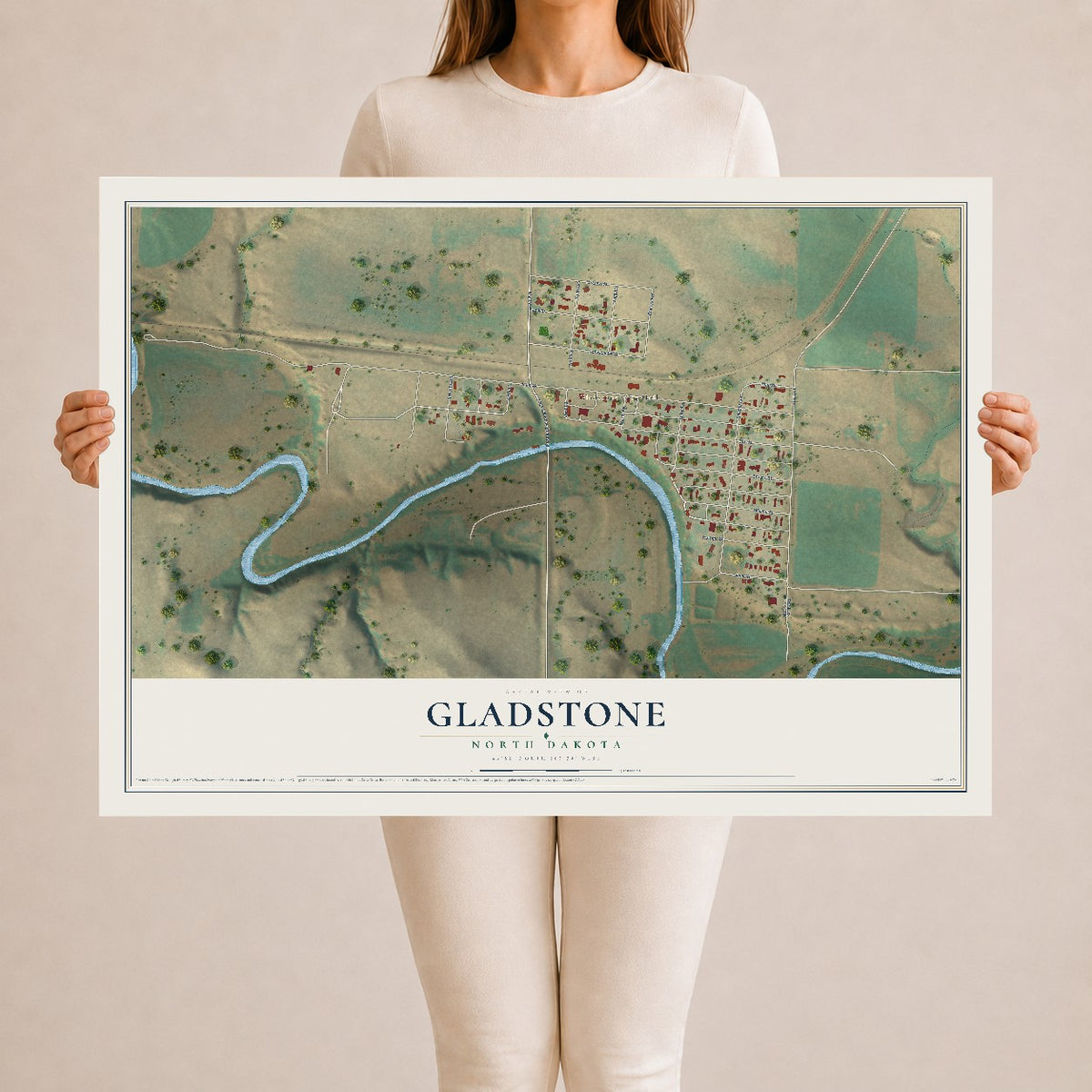 Map of Gladstone, North Dakota, 24 x 36 inch unframed archival matte print