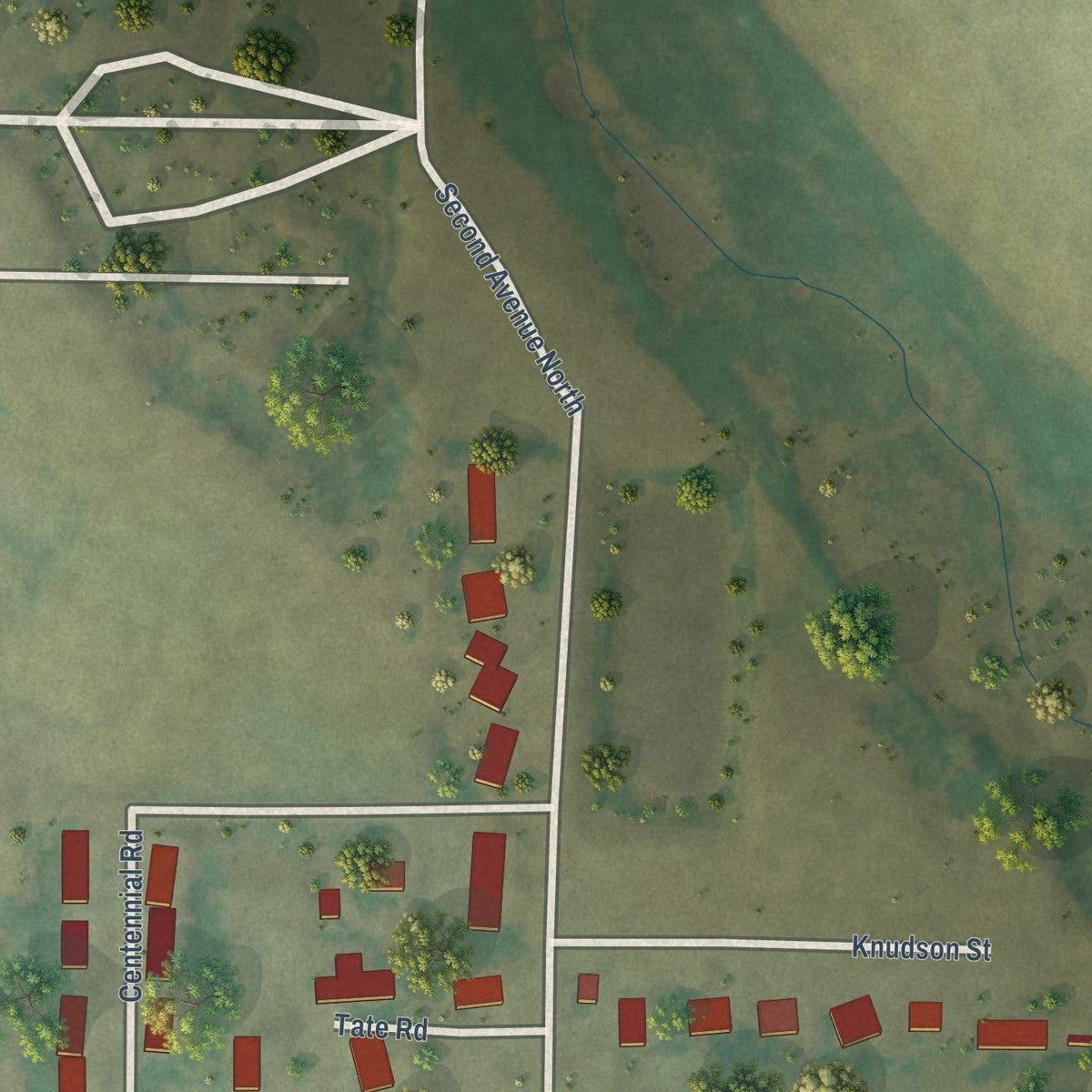 Second close-up of the map of Glenburn, North Dakota print showing more streets and buildings