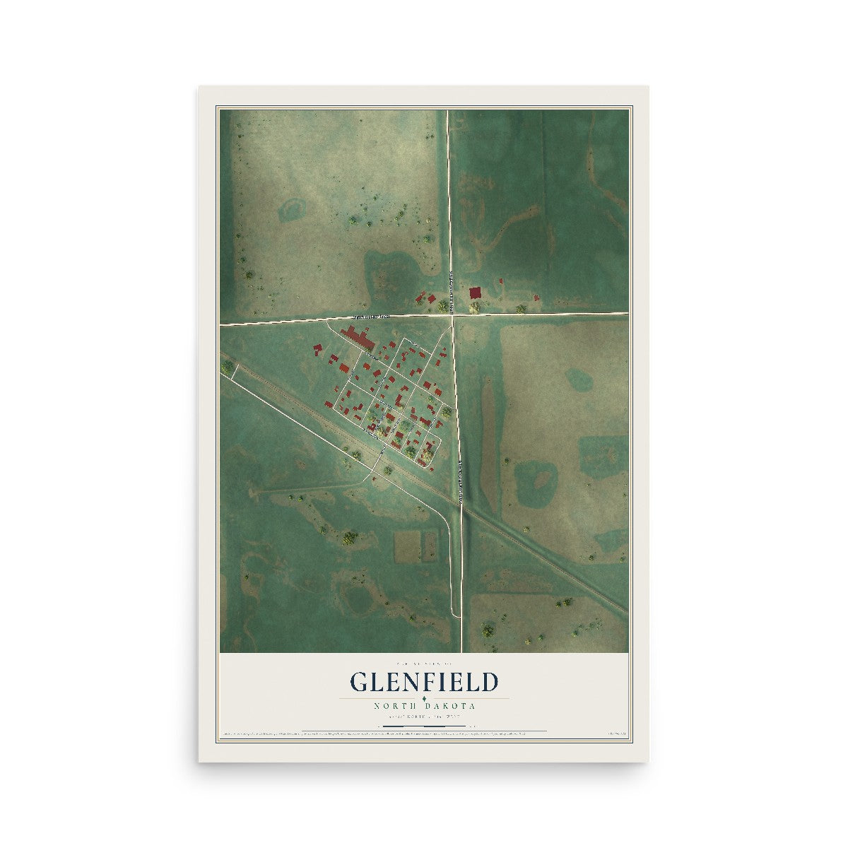 Map of Glenfield, North Dakota, 12 x 18 inch unframed archival matte print