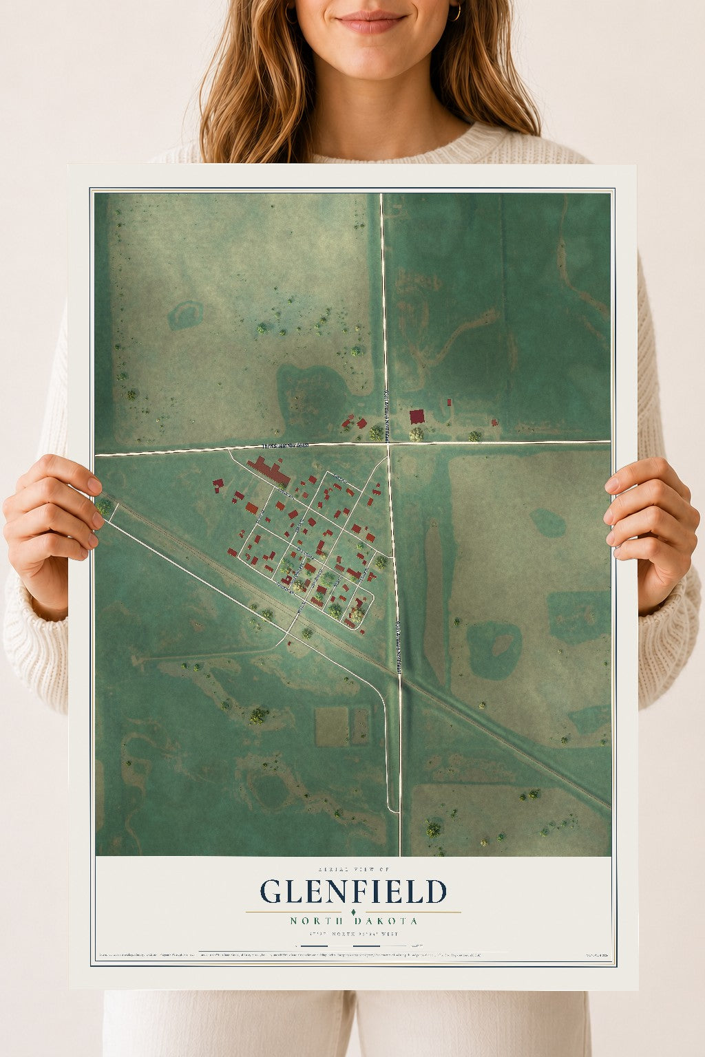 Map of Glenfield, North Dakota, 18 x 24 inch unframed archival matte print