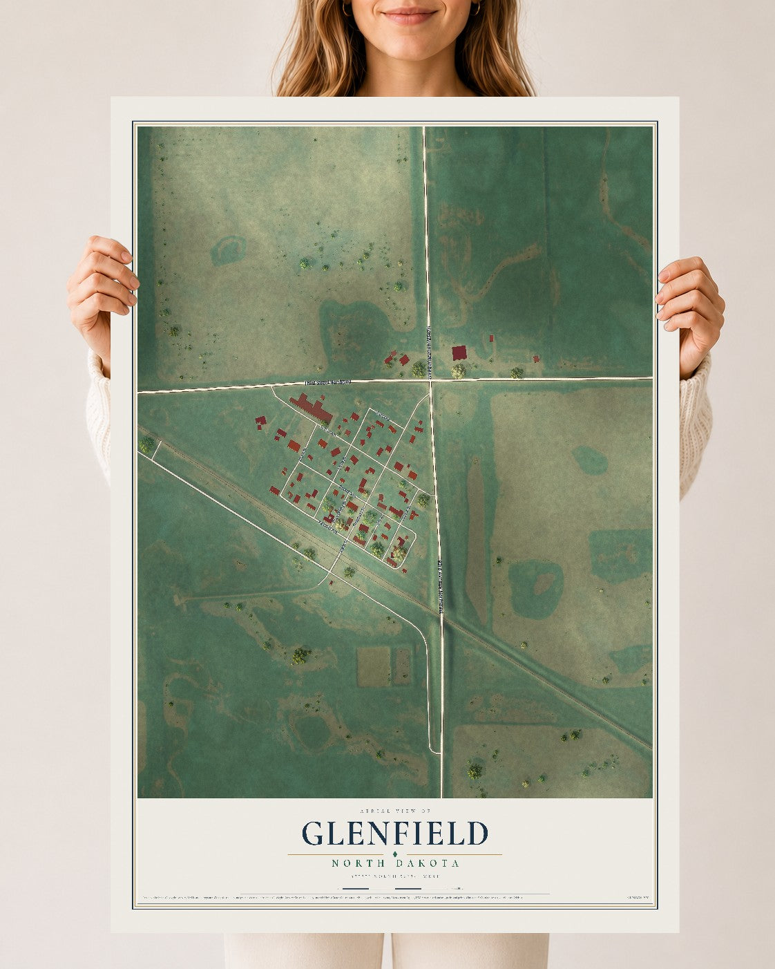 Map of Glenfield, North Dakota, 24 x 36 inch unframed archival matte print