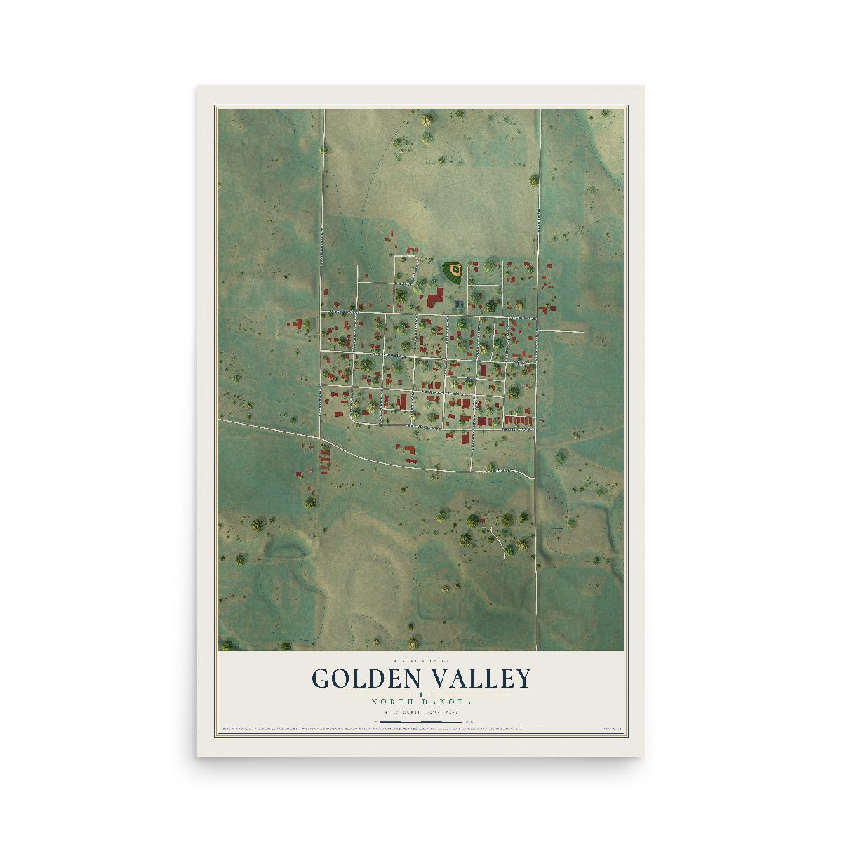 Map of Golden Valley, North Dakota, 12 x 18 inch unframed archival matte print