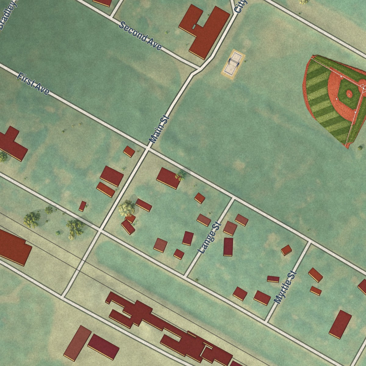 Close-up of the map of Grace City, North Dakota print showing street and building detail