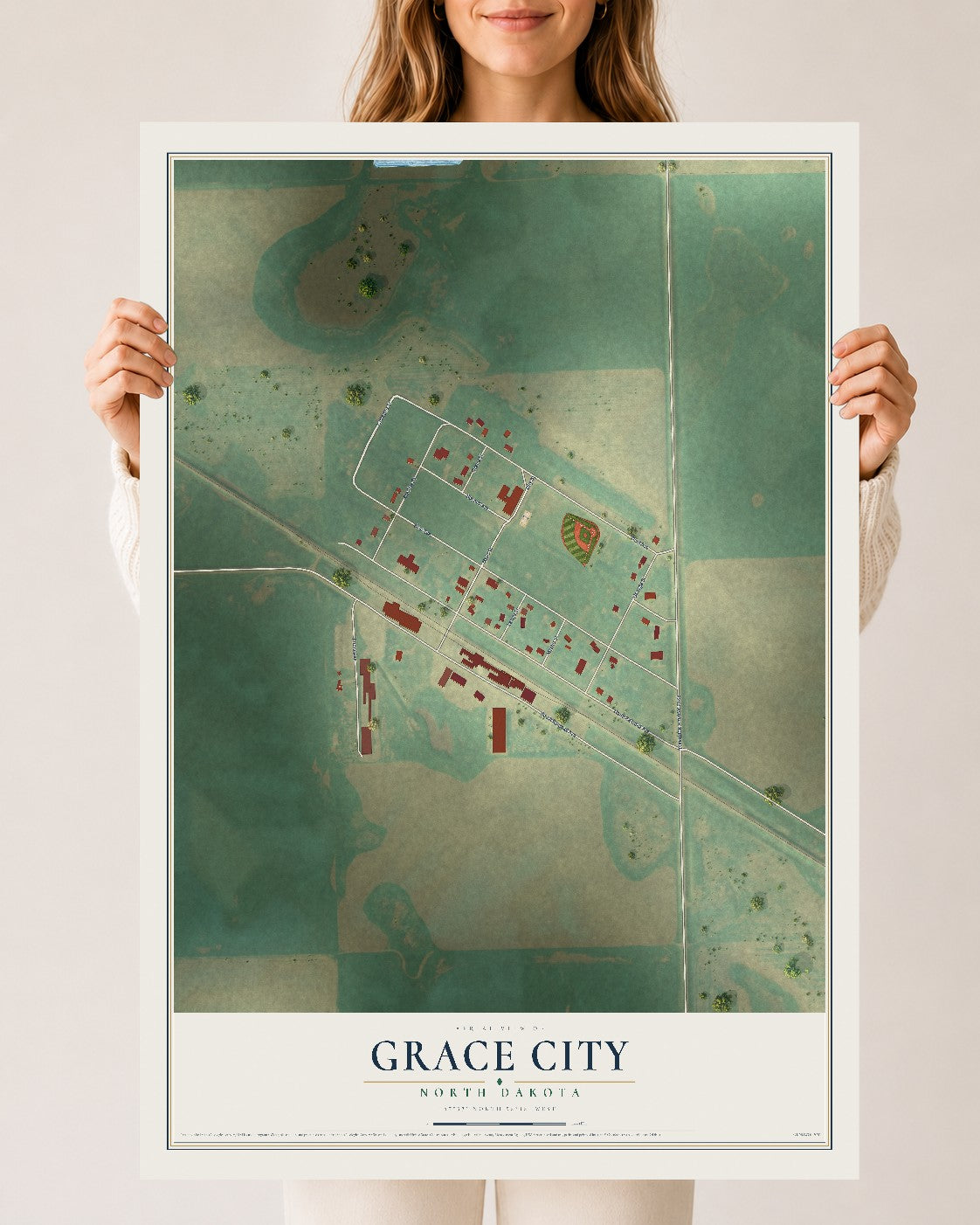 Map of Grace City, North Dakota, 24 x 36 inch unframed archival matte print