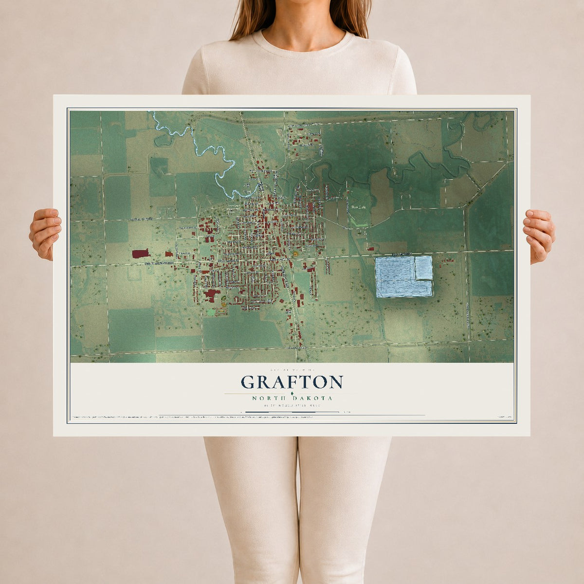 Map of Grafton, North Dakota, 24 x 36 inch unframed archival matte print