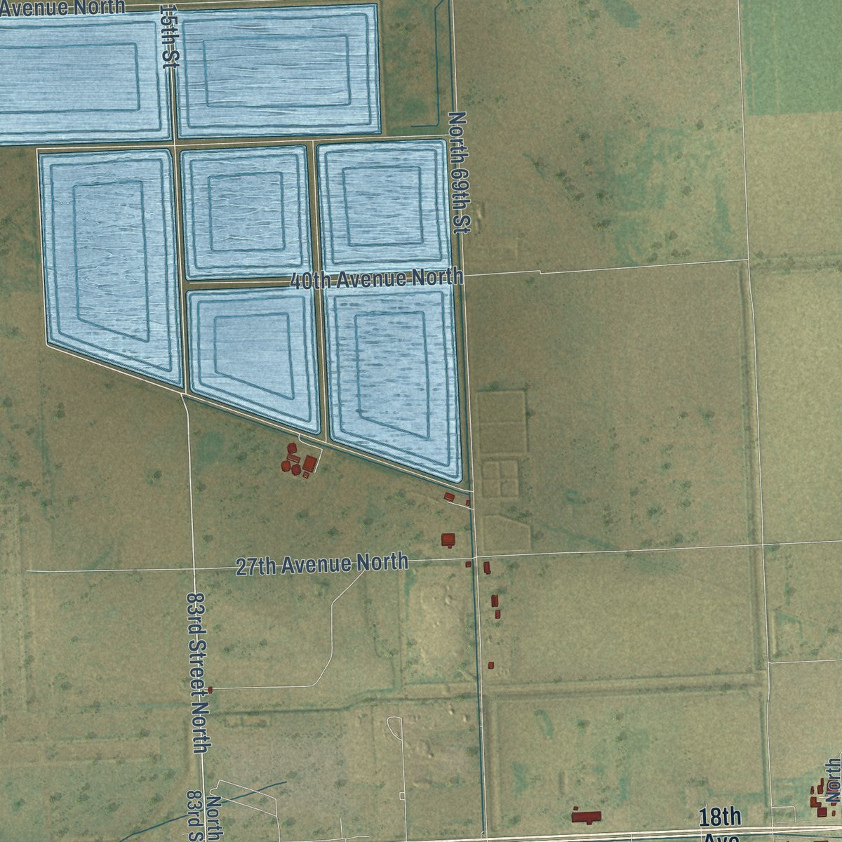 Second close-up of the map of Grand Forks, North Dakota print showing more streets and buildings