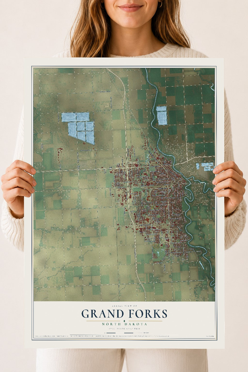 Map of Grand Forks, North Dakota, 18 x 24 inch unframed archival matte print