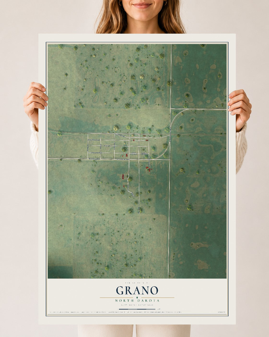 Map of Grano, North Dakota, 24 x 36 inch unframed archival matte print