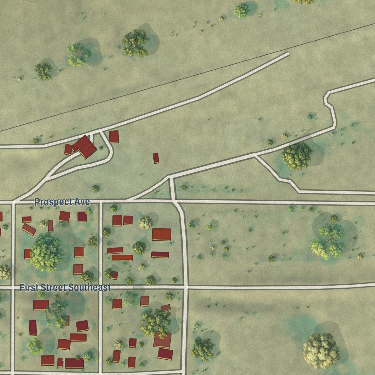 Second close-up of the map of Granville, North Dakota print showing more streets and buildings