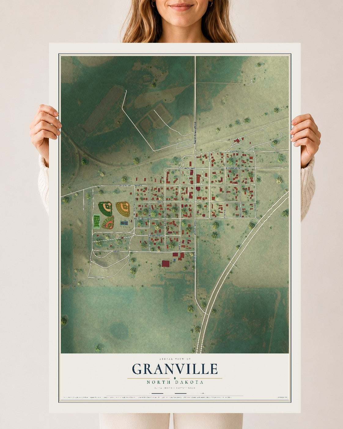 Map of Granville, North Dakota, 24 x 36 inch unframed archival matte print