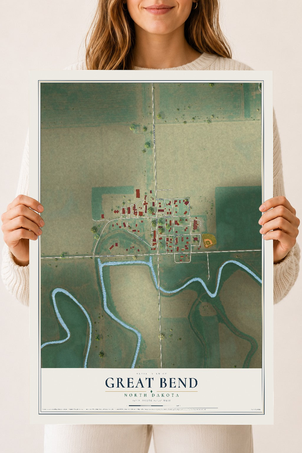 Map of Great Bend, North Dakota, 18 x 24 inch unframed archival matte print
