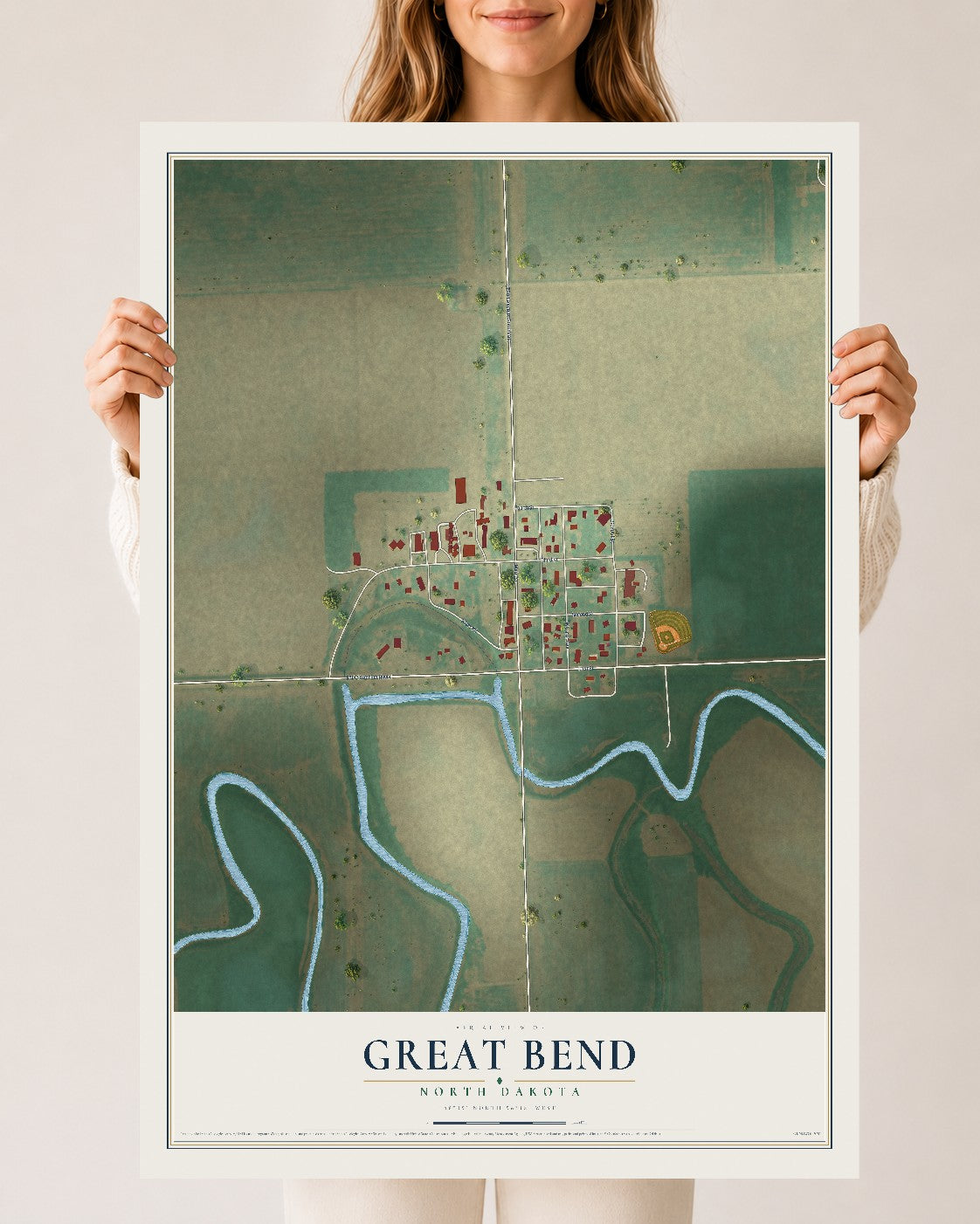 Map of Great Bend, North Dakota, 24 x 36 inch unframed archival matte print