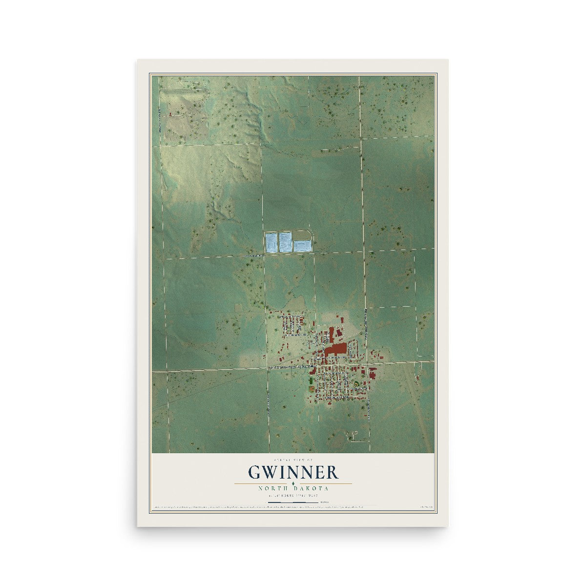 Map of Gwinner, North Dakota, 12 x 18 inch unframed archival matte print