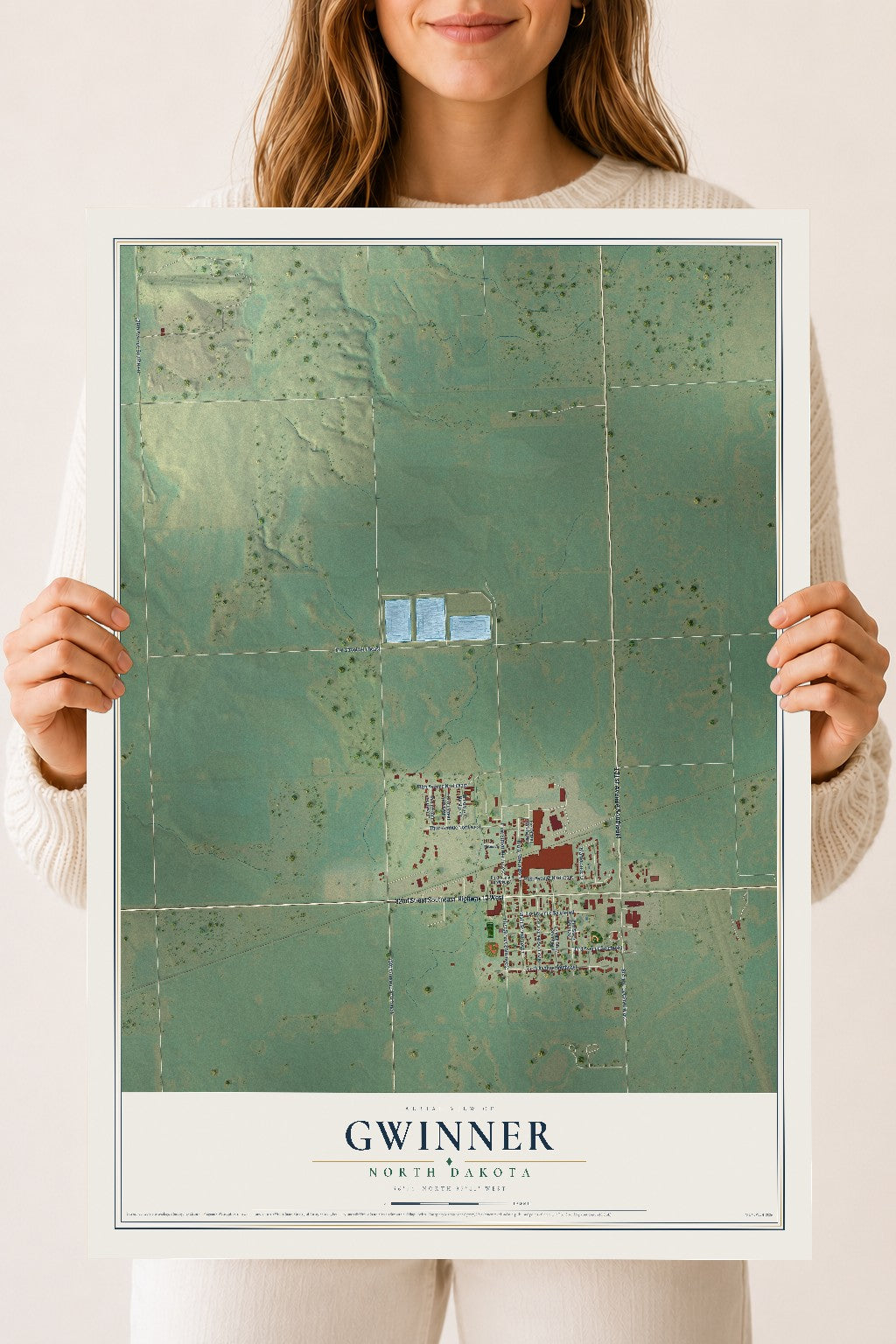 Map of Gwinner, North Dakota, 18 x 24 inch unframed archival matte print