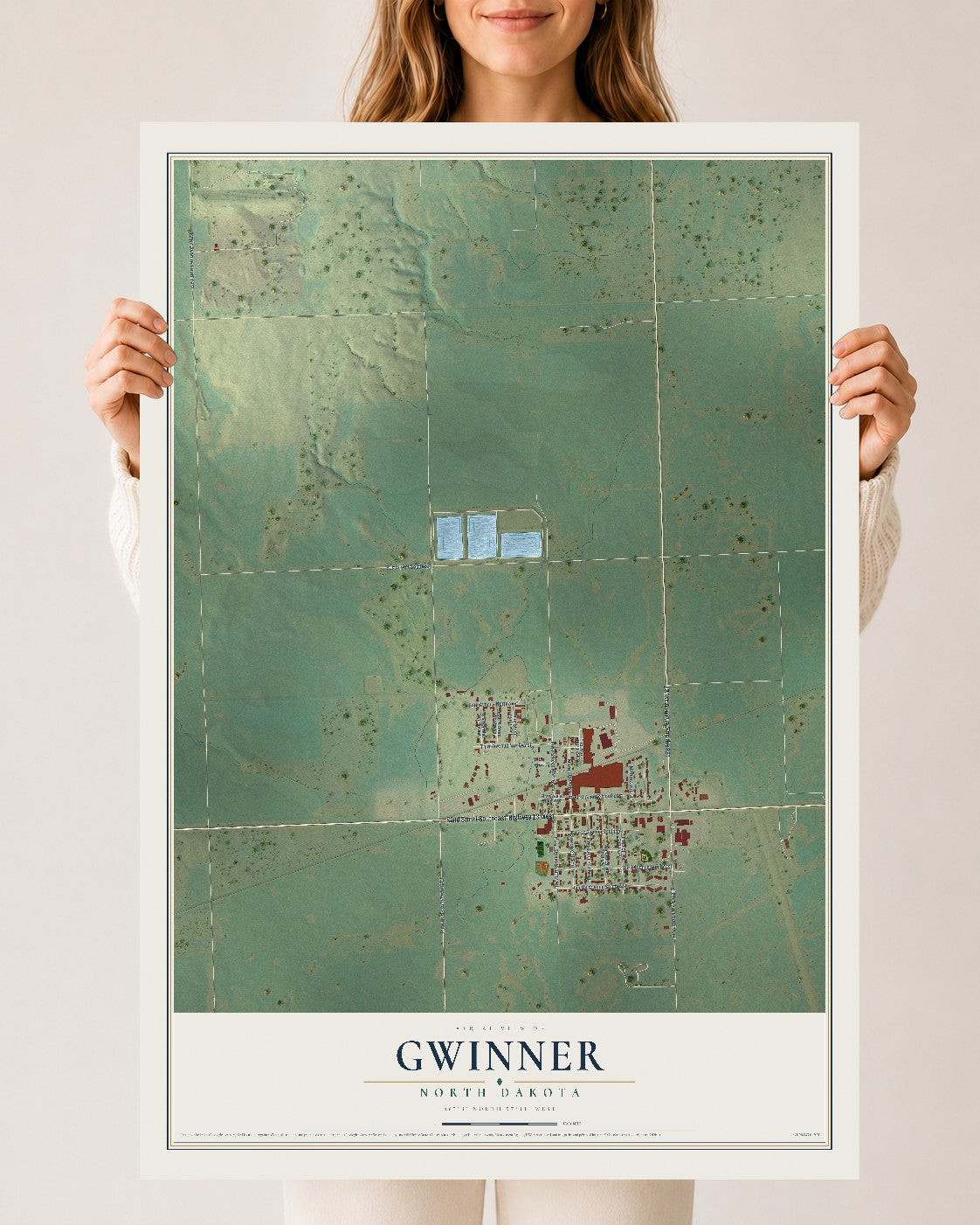 Map of Gwinner, North Dakota, 24 x 36 inch unframed archival matte print