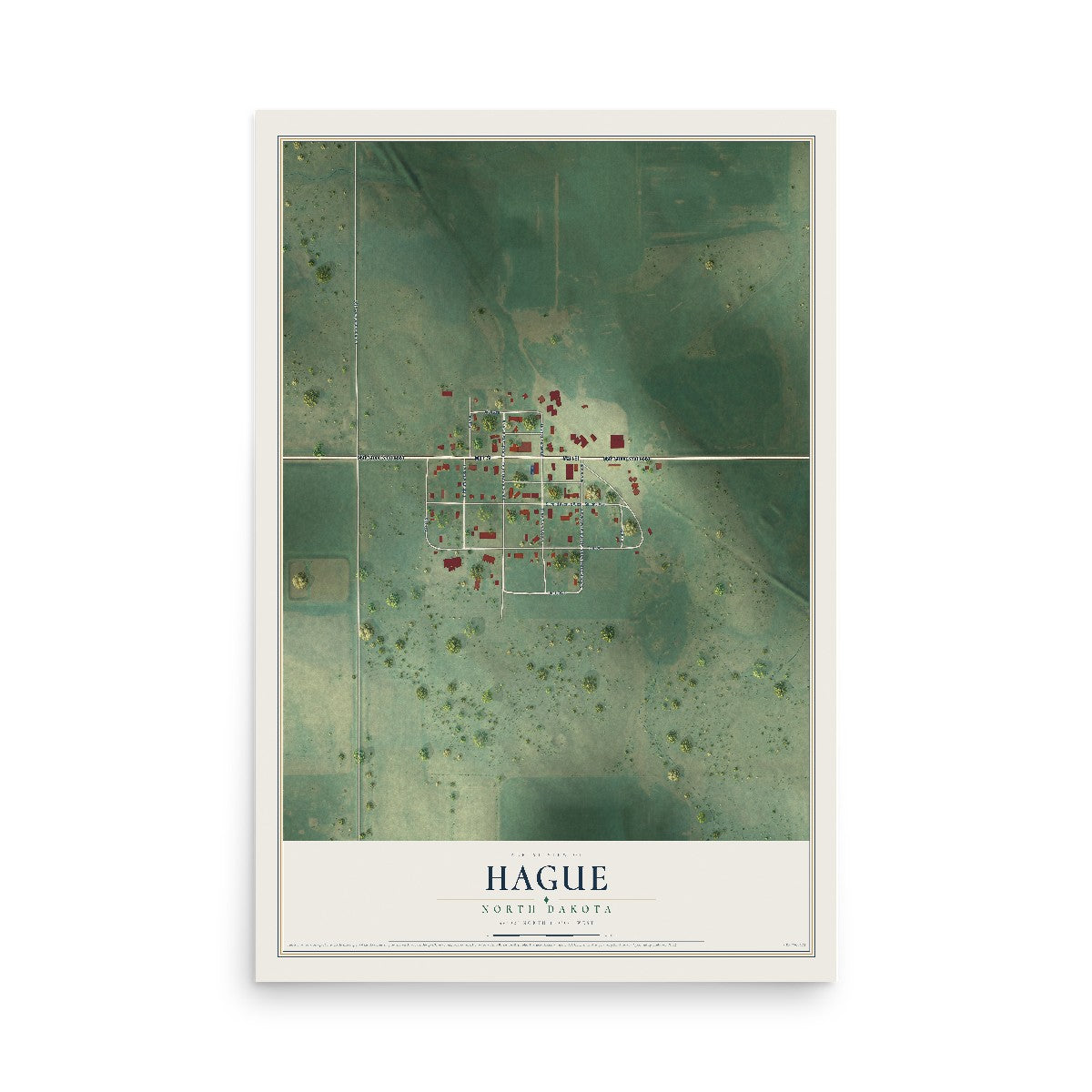 Map of Hague, North Dakota, 12 x 18 inch unframed archival matte print