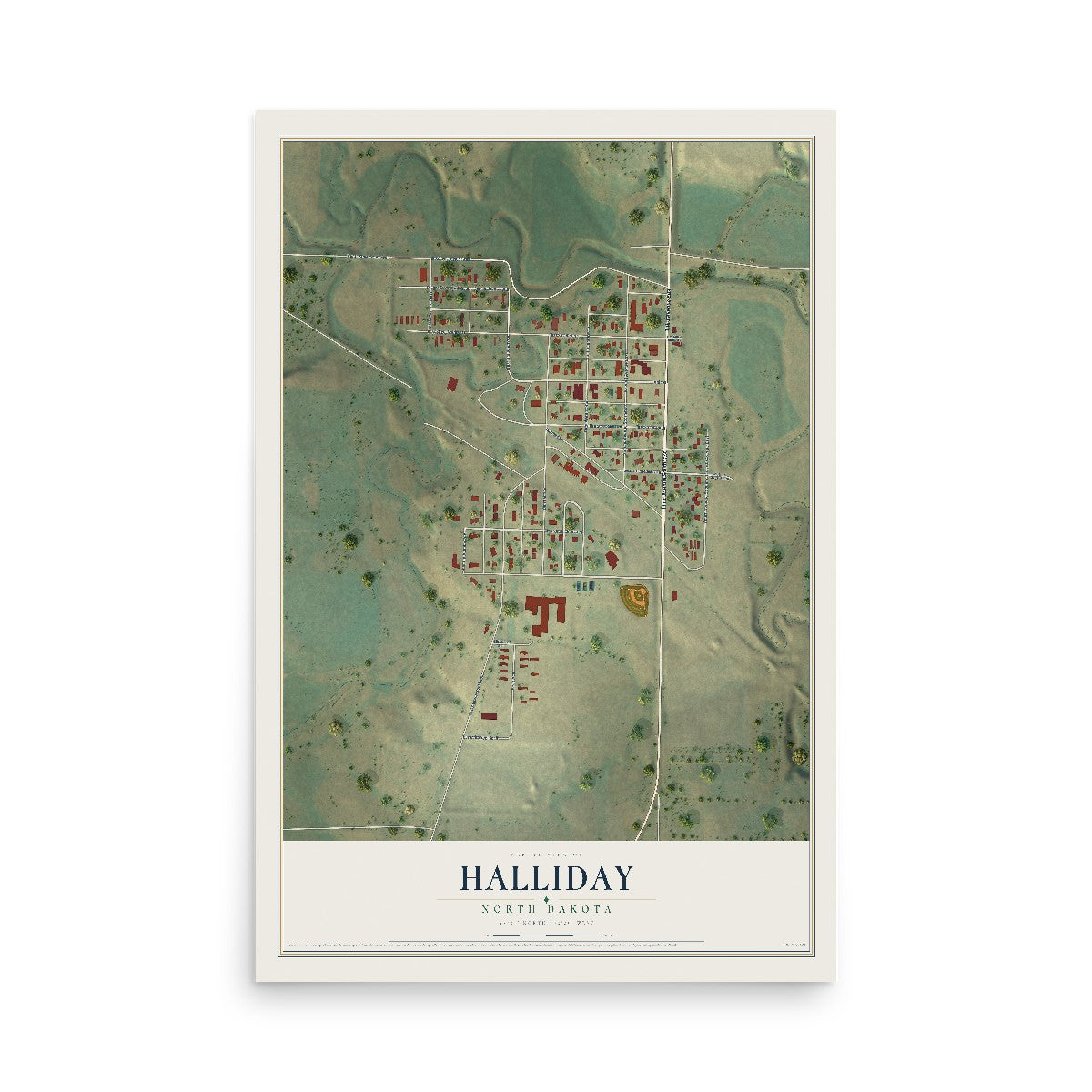 Map of Halliday, North Dakota, 12 x 18 inch unframed archival matte print
