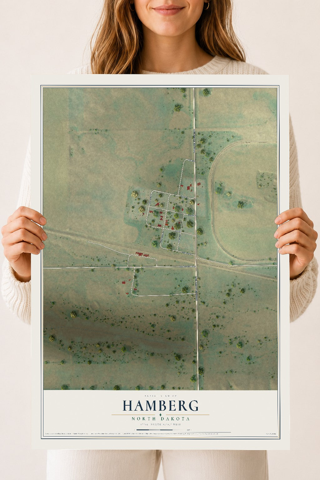 Map of Hamberg, North Dakota, 18 x 24 inch unframed archival matte print