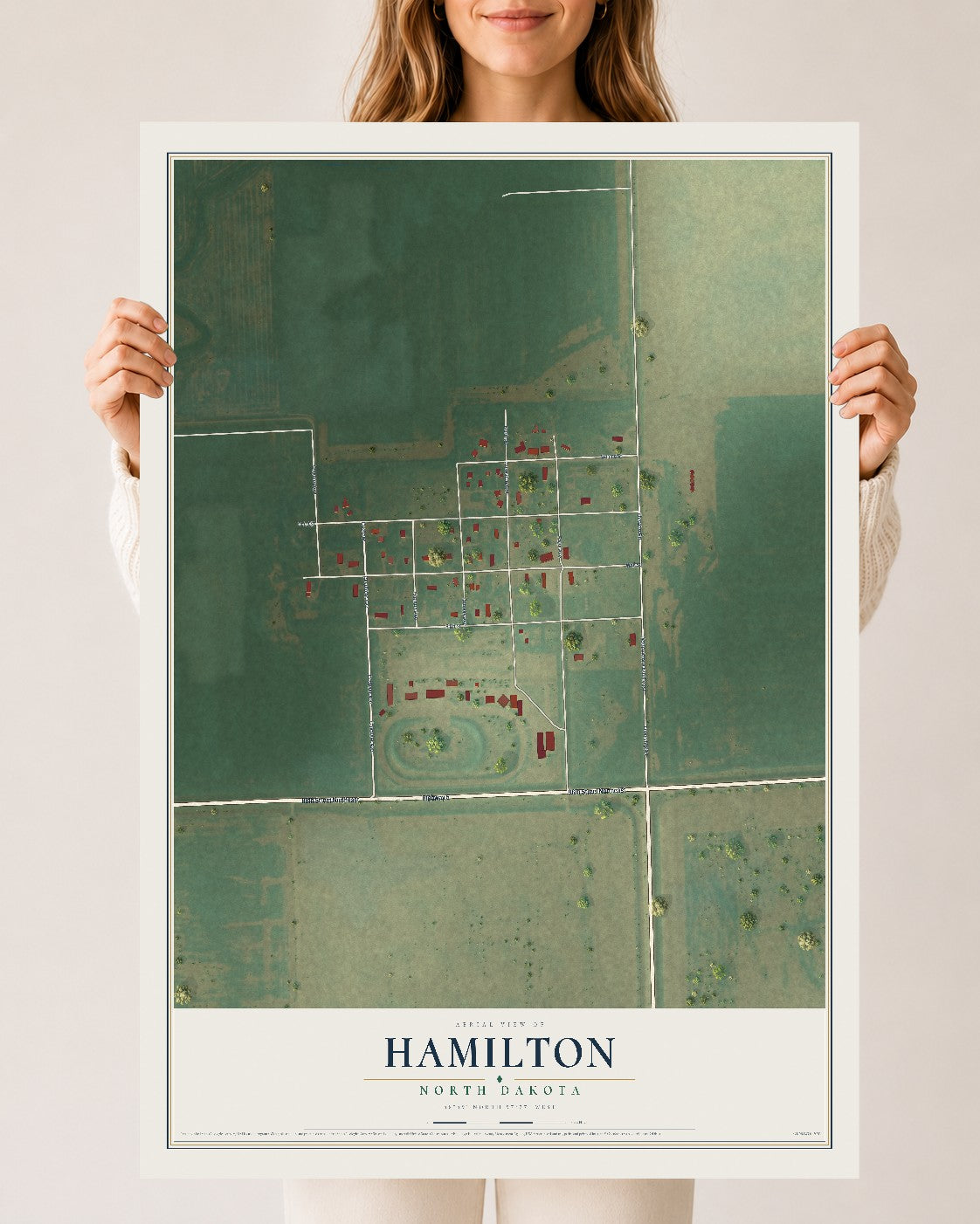 Map of Hamilton, North Dakota, 24 x 36 inch unframed archival matte print