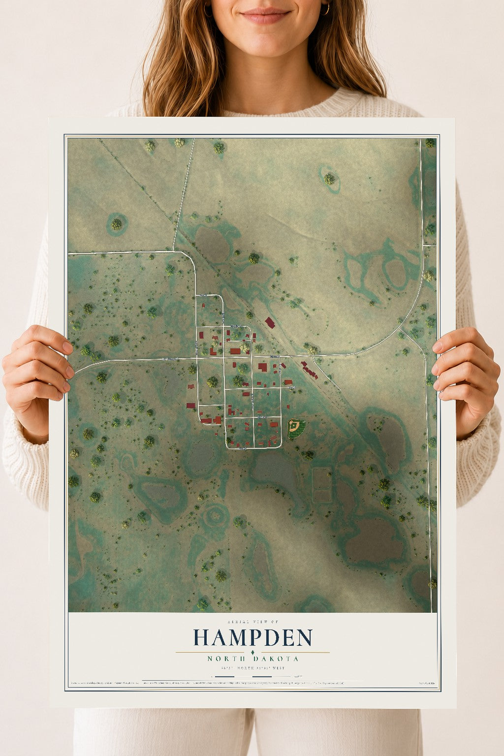 Map of Hampden, North Dakota, 18 x 24 inch unframed archival matte print