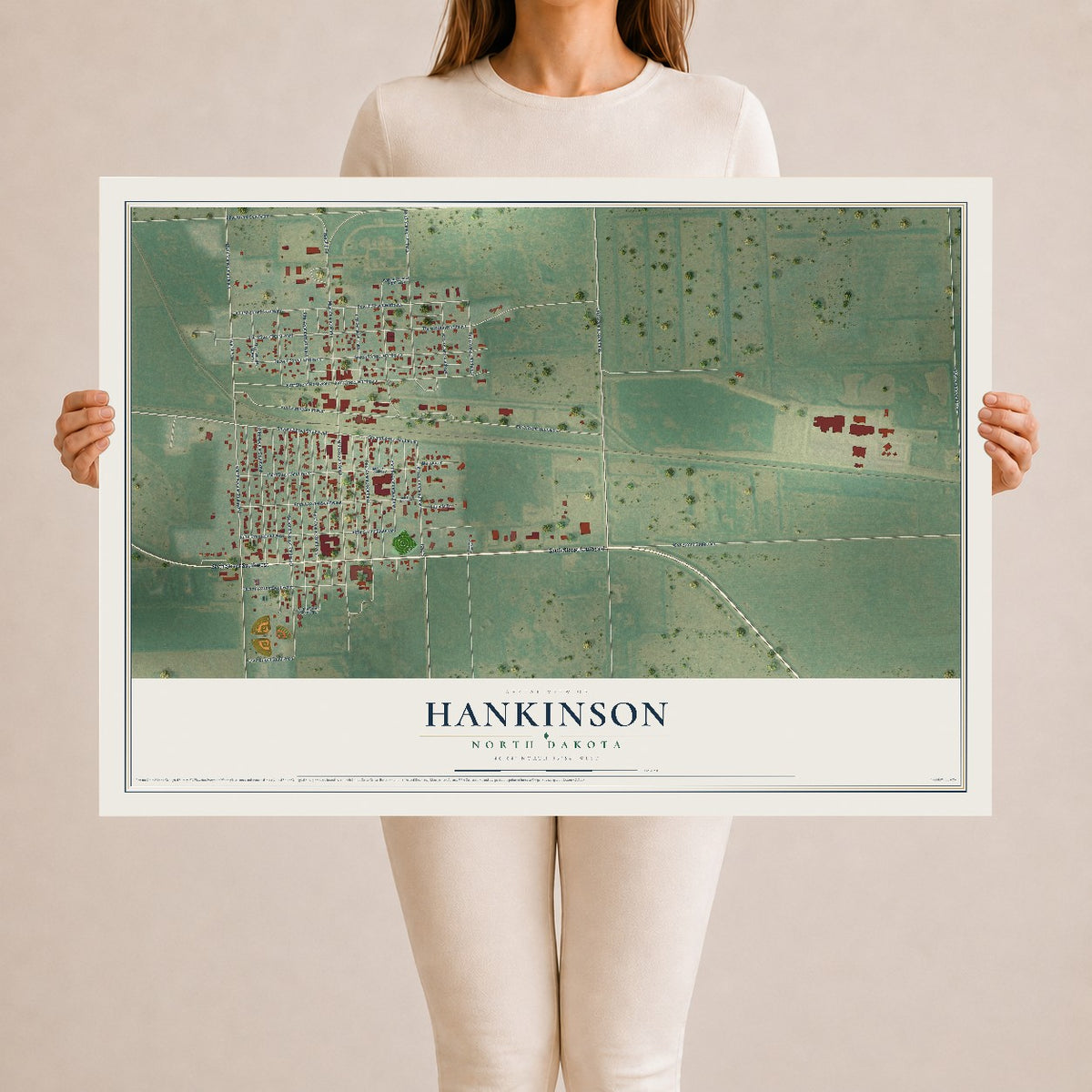 Map of Hankinson, North Dakota, 24 x 36 inch unframed archival matte print