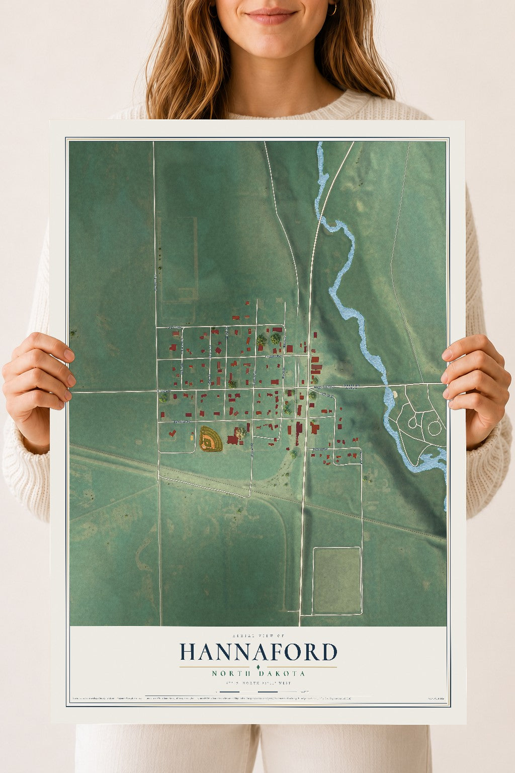 Map of Hannaford, North Dakota, 18 x 24 inch unframed archival matte print