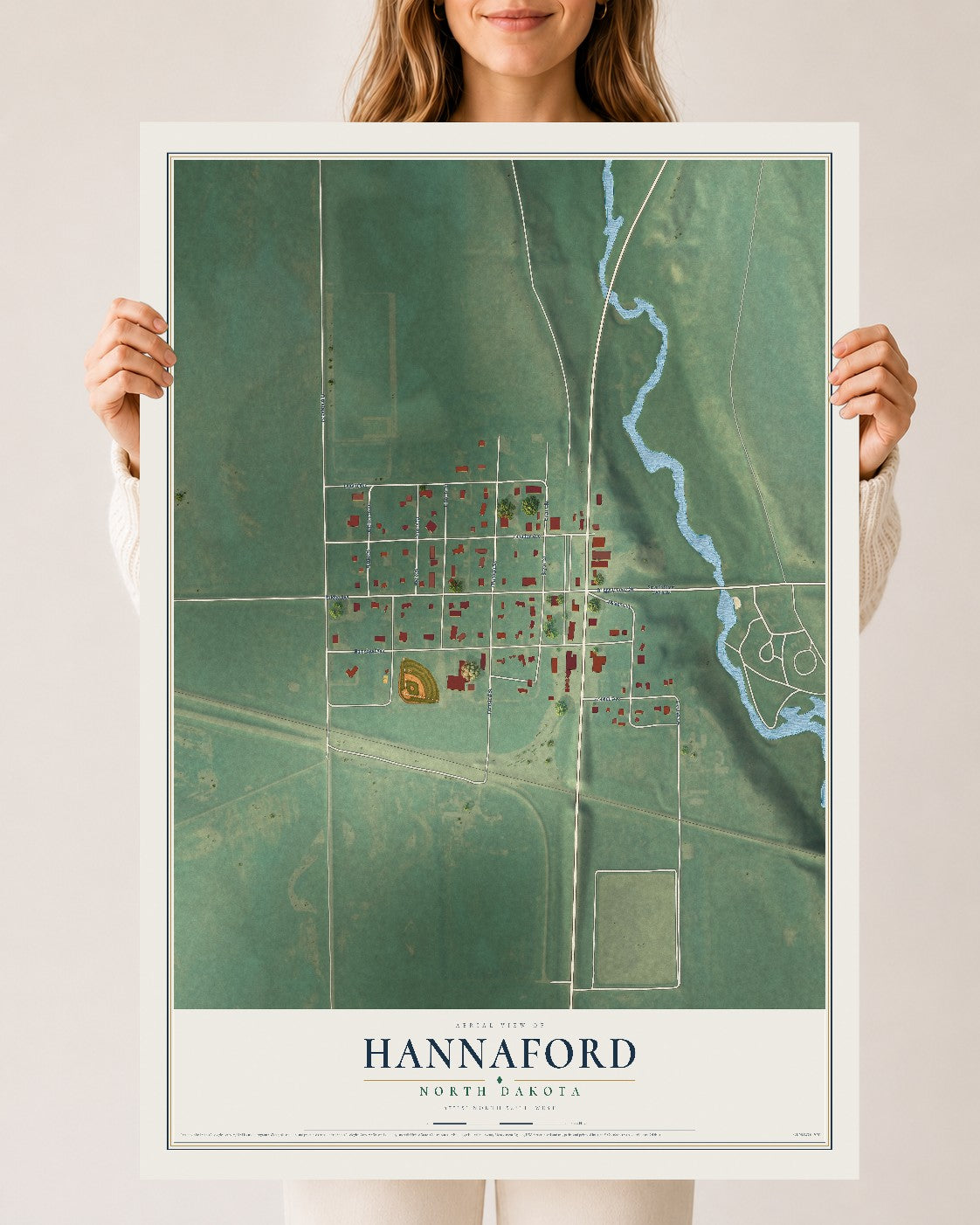 Map of Hannaford, North Dakota, 24 x 36 inch unframed archival matte print