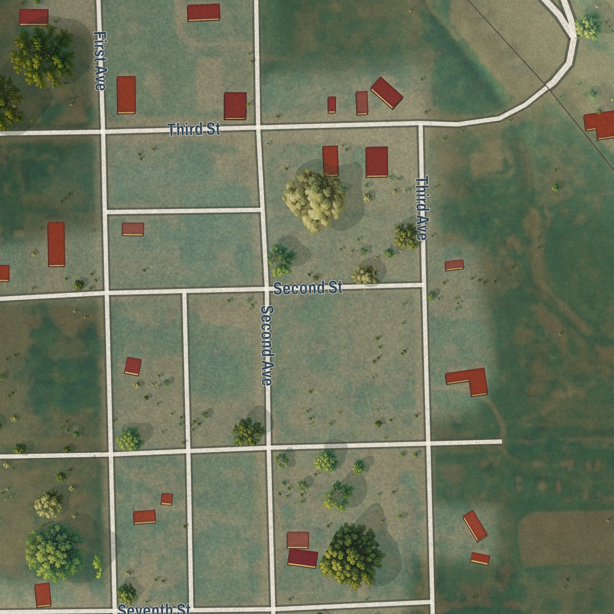 Close-up of the map of Hannah, North Dakota print showing street and building detail