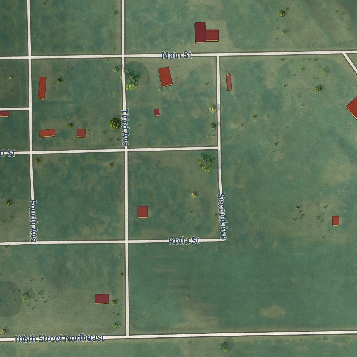 Close-up of the map of Hansboro, North Dakota print showing street and building detail