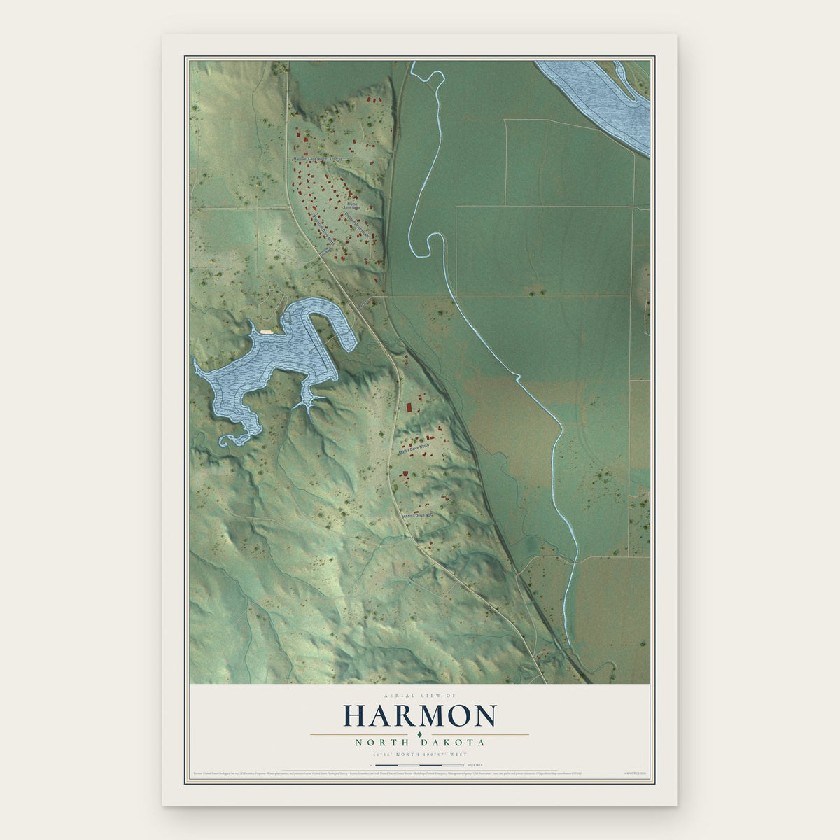 Harmon, North Dakota map print, the full design
