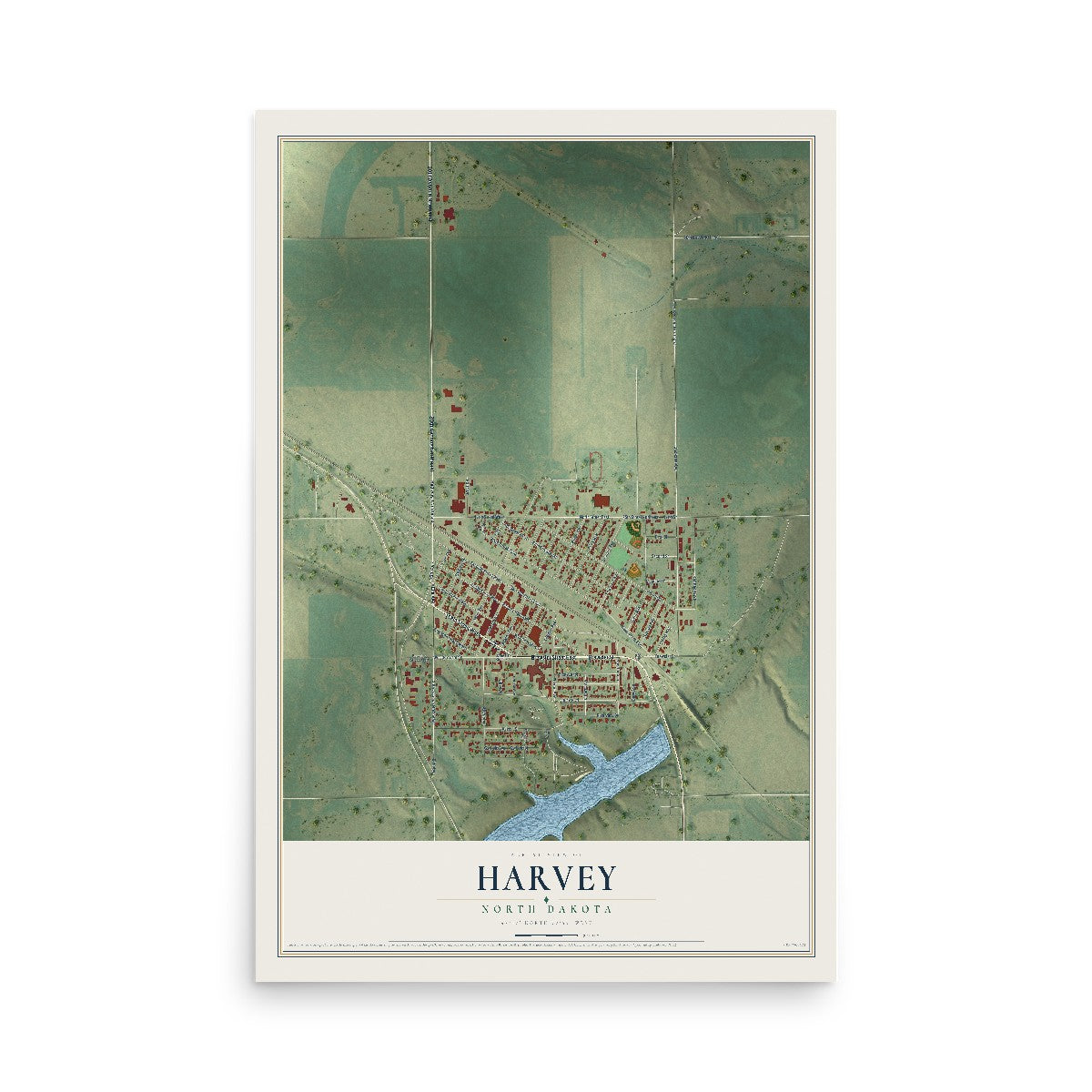 Map of Harvey, North Dakota, 12 x 18 inch unframed archival matte print