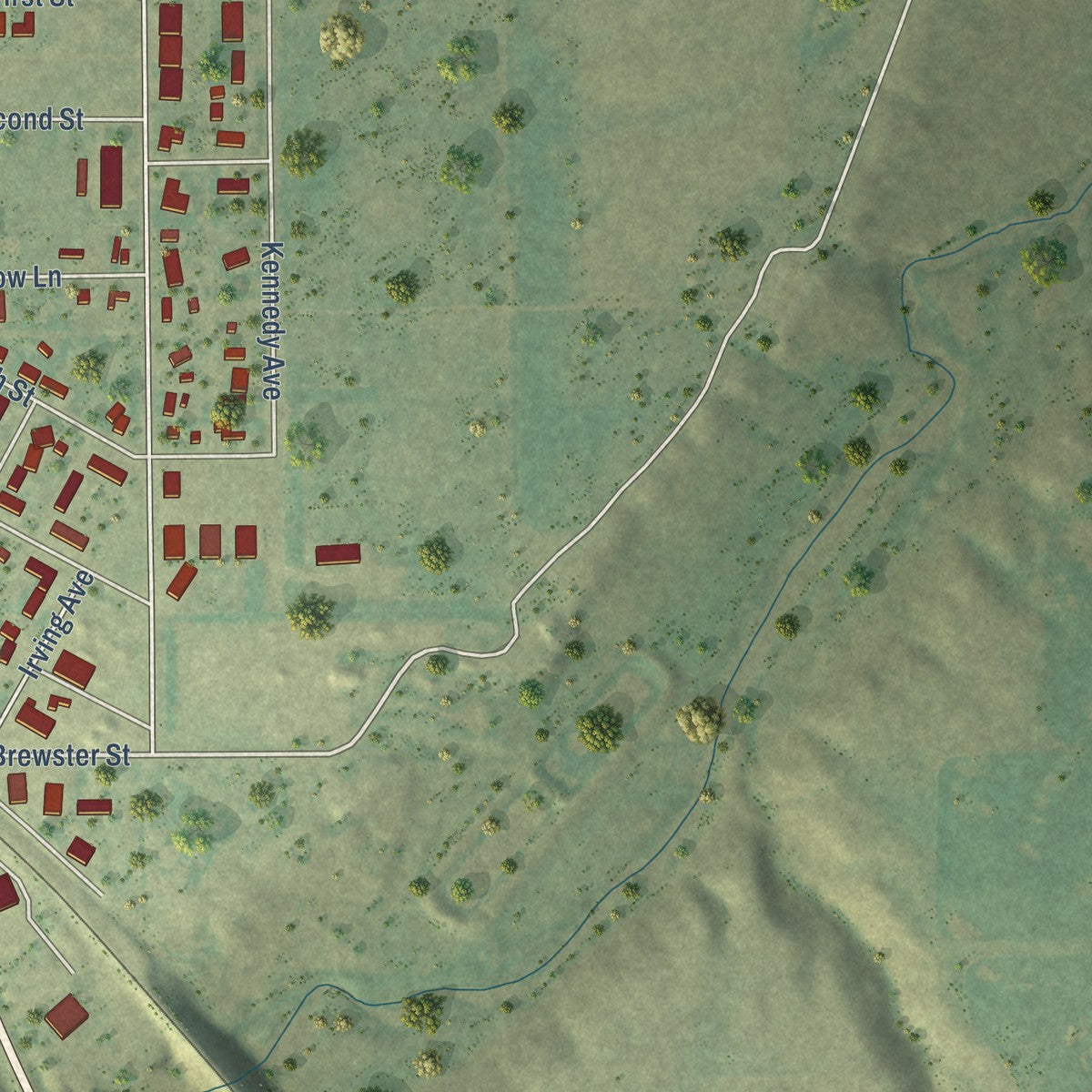 Second close-up of the map of Harvey, North Dakota print showing more streets and buildings