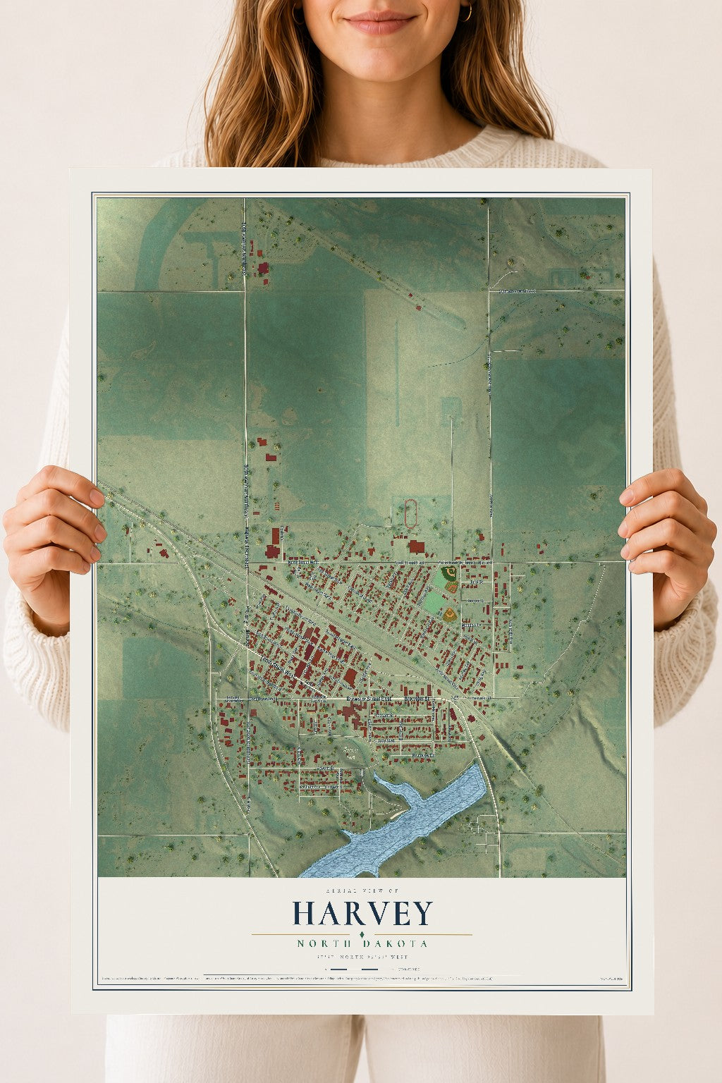 Map of Harvey, North Dakota, 18 x 24 inch unframed archival matte print