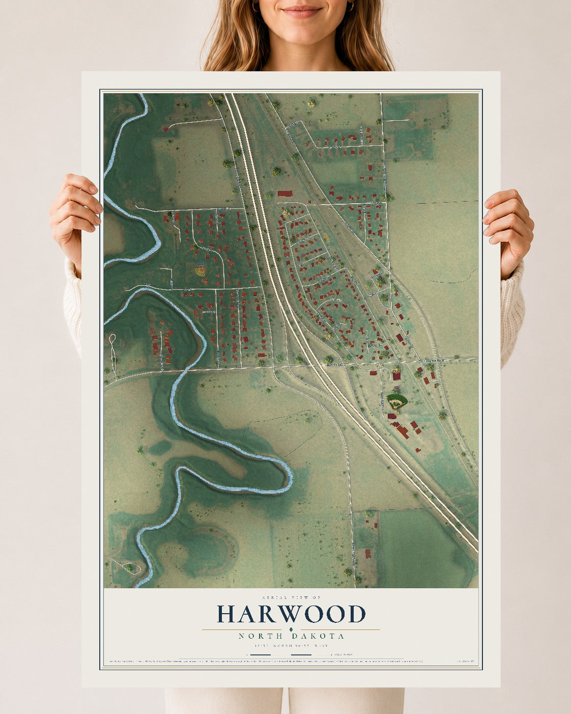 Map of Harwood, North Dakota, 24 x 36 inch unframed archival matte print