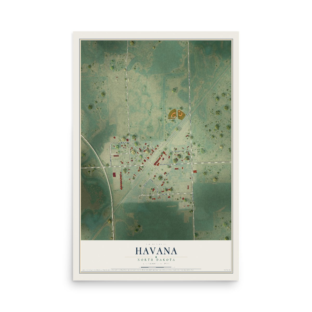 Map of Havana, North Dakota, 12 x 18 inch unframed archival matte print