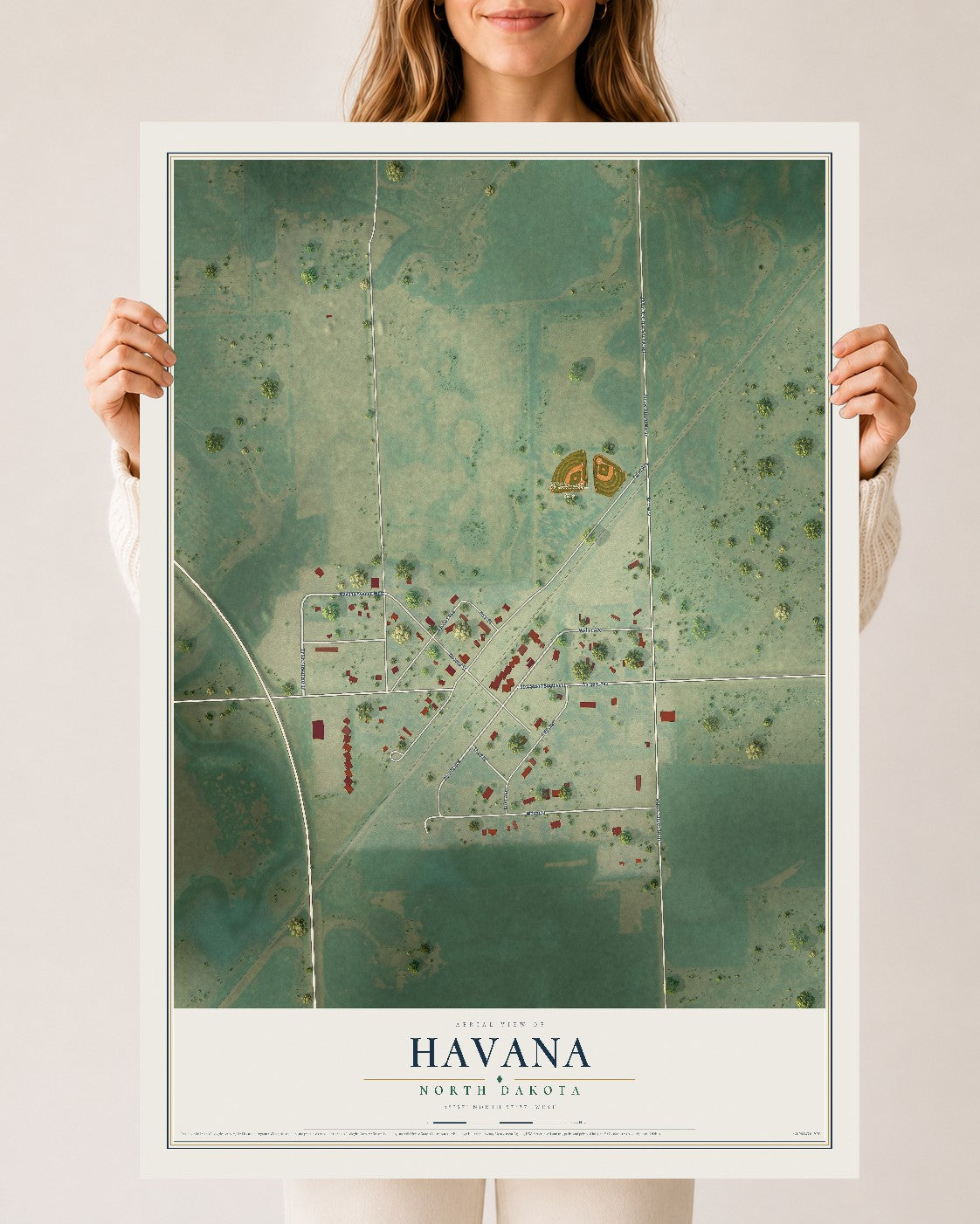 Map of Havana, North Dakota, 24 x 36 inch unframed archival matte print