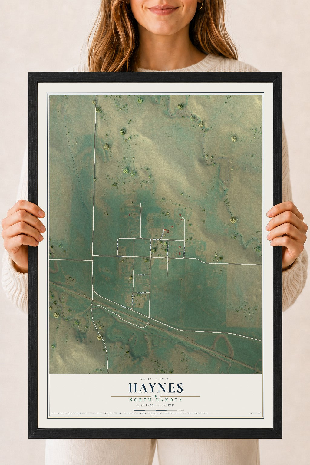 Map of Haynes, North Dakota, 18 x 24 inch print in a black wood frame